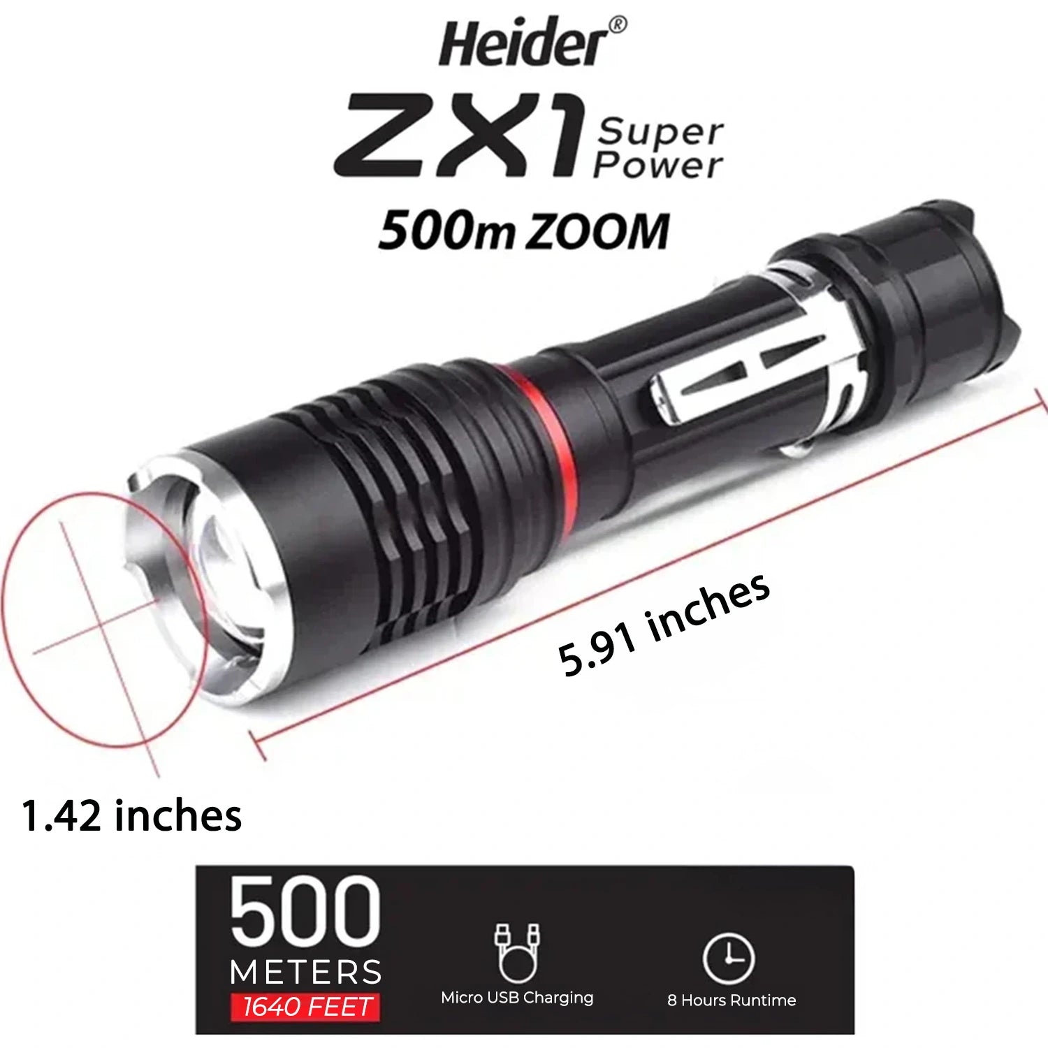 Heider ZX1 Super Power Zoom Flashlight